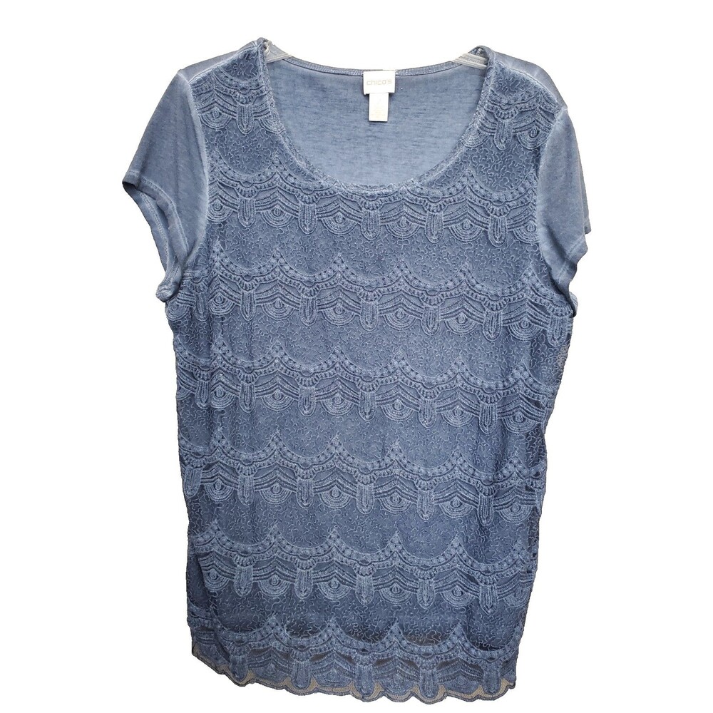 Chico's Cotton Luella Lace Front Cap Sleeve T-Shirt Size 2 Large